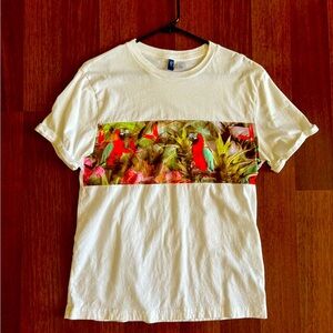 H&M White Tropical Bird Graphic T-Shirt - Size M